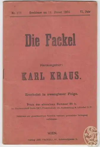 DIE FACKEL. Hrsg. Karl Kraus.