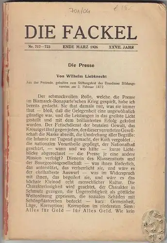 DIE FACKEL. Hrsg. Karl Kraus. 1926