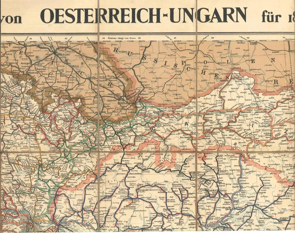 Prohaska`s Neue Eisenbahn-Karte von Oesterreich-Ungarn. Maßstab: 1: 1.500 000. 1