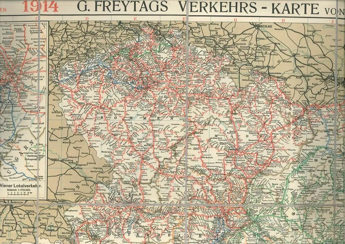 G. Freytags Verkehrs-Karte von Österreich-Ungarn 1914. Maßstab 1:1,400.000. 0