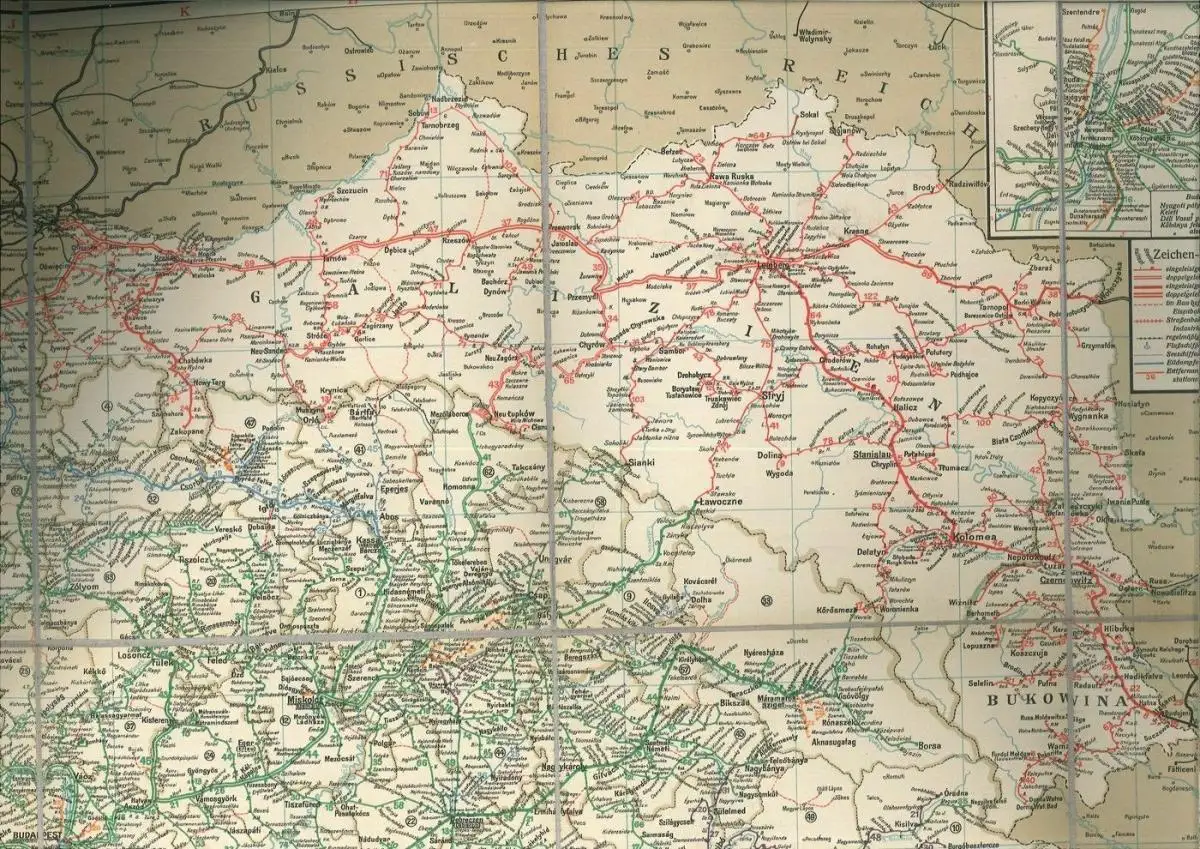 G. Freytags Verkehrs-Karte von Österreich-Ungarn 1914. Maßstab 1:1,400.000. 1