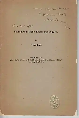 KOCH, Stammeskundliche Literaturgeschichte.