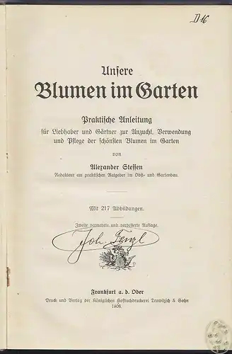 STEFFEN, Unsere Blumen im Garten. Praktische... 1908