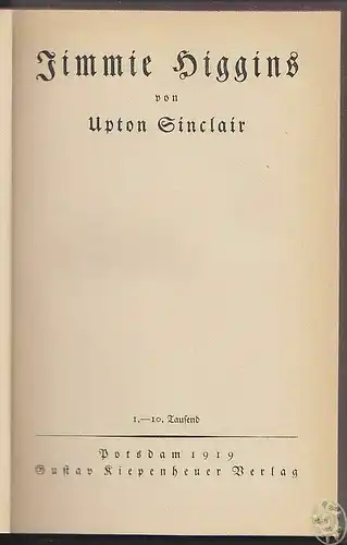 SINCLAIR, Jimmie Higgins. Berechtigte... 1919