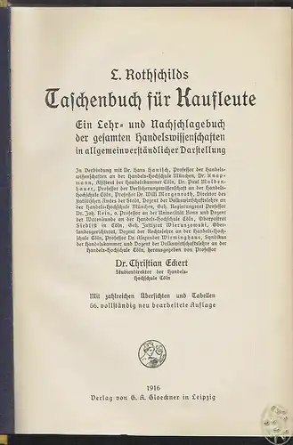 ECKERT, L. Rothschilds Taschenbuch für... 1916