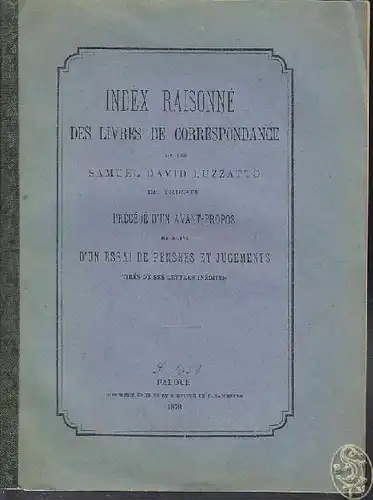 LUZZATTO, Index raisonné de livres de... 1878