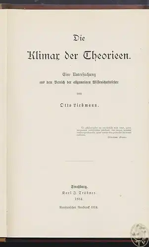 LIEBMANN, Die Klimax der Theorieen. Eine... 1914