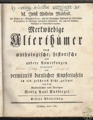 Merkwürdige Alterthümer durch mythologische, historische und andere Anmerkungen 
