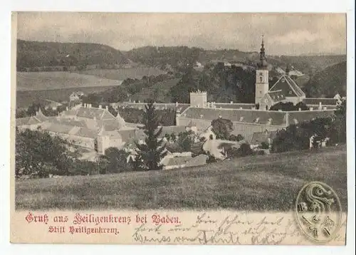 Gruß aus Heiligenkreuz bei Baden. Stift Heiligenkreuz. Correspondenz-Karte.