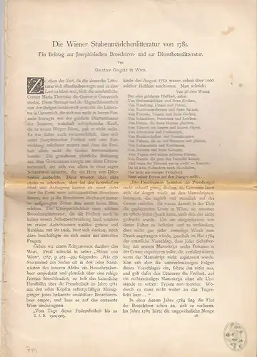 Die Wiener Stubenmädchenlitteratur von 1781. Ein Beitrag zur Josephinischen Bros