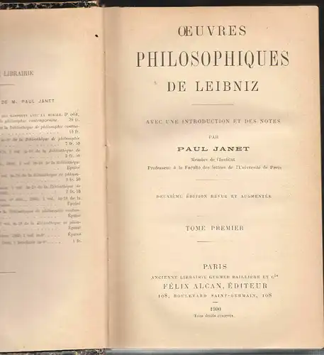 Oeuvres Philosophiques de Leibniz. Avec une introduction et des notes par Paul J