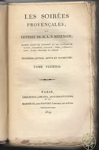 Les Soirees Provencales, ou Lettres de M. L. P. Berenger. BERENGER, M. L. P.