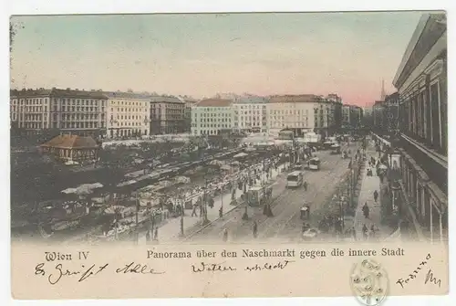 Wien IV. Panorama über  den Naschmarkt gegen die innere Stadt.