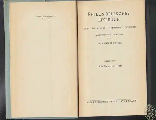 Philosophisches Lesebuch. Texte zur neueren Philosophiegeschichte. GLOCKNER, Her