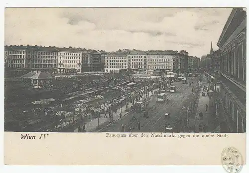 Wien IV. Panorama über den Naschmarkt gegen die innere Stadt.