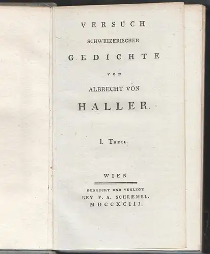 Versuch schweizerischer Gedichte. HALLER, Albrecht von.