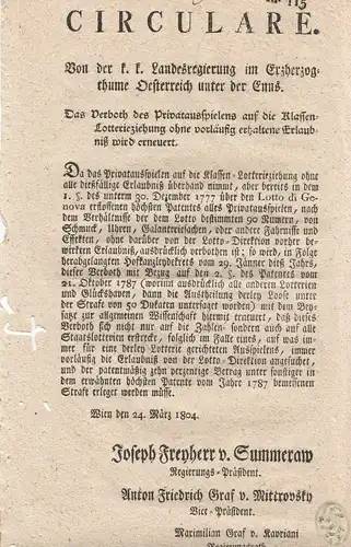 Circulare Nr. 115. Von der k. k. Landesregierung im Erzherzogthume Oesterreich u