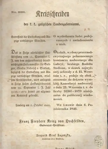 Kreisschreiben des k. k. galizischen Landesguberniums. Betreffend die Entdeckung