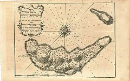 Plan de l`Isle de T. de Juan Fernandez dans la Mer Sud. Abriss von dem Eylande