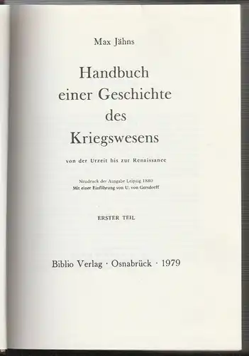 Handbuch einer Geschichte der Kriegswesens von der Urzeit bis zur Renaissance. M