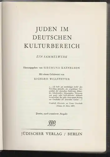 Juden im deutschen Kulturbereich. Ein Sammelwerk. Mit einen Geleitwort von Richa