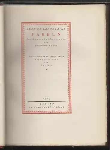 Fabeln. Ins Deutsche übertragen von Theodor Etzel. LAFONTAINE, Jean de.