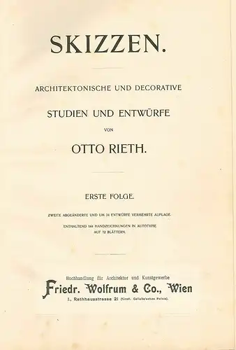 Architektonische und decorative Studien und Entwürfe. RIETH, Otto.