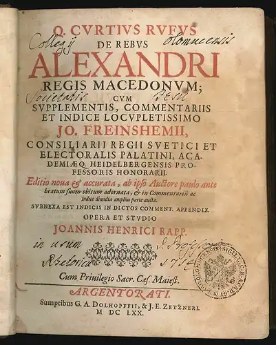 De Rebus Alexandri Regis Macedonum; Cum Supplementis, Commentariis Et Indice Loc