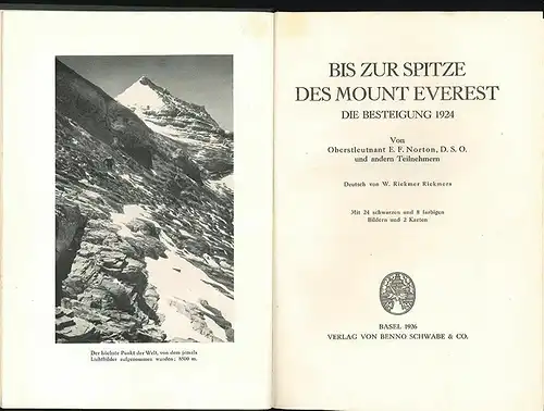 Mount Everest. Der Angriff 1922. Deutsch von W. Rickmer Rickmers. BRUCE, C. G.