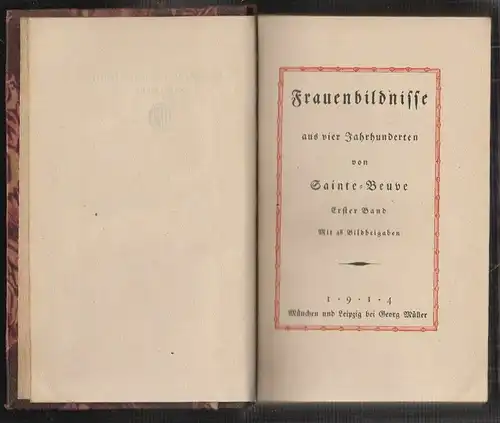 Frauenbildnisse aus vier Jahrhunderten. SAINT-BEUVE, [Charles-Augustin].