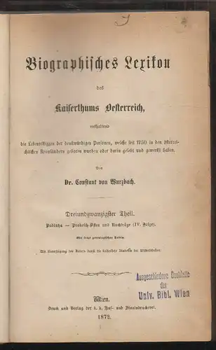 Biographisches Lexikon des Kaiserthums Oesterreich, enthaltend die Leben 2014-19