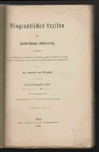 Biographisches Lexikon des Kaiserthums Oesterreich, enthaltend die Lebensskizzen