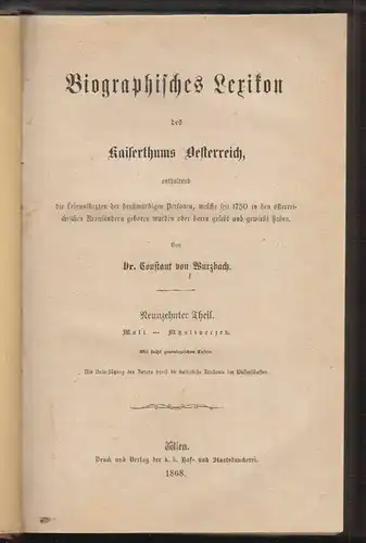 Biographisches Lexikon des Kaiserthums Oesterreich, enthaltend die Leben 2011-19