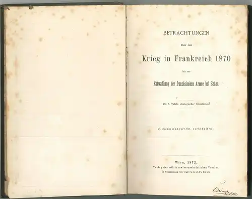 Betrachtungen über den Krieg in Frankreich 1870 bis zur Entwaffnung der französi