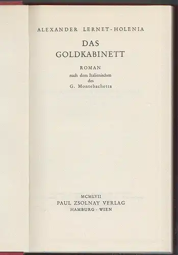 Das Goldkabinett. Roman nach dem italienschen des G. Montebacchetta. LERNET-HOLE