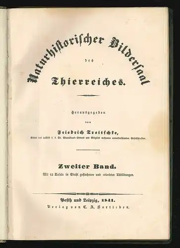 Naturhistorischer Bildersaal des Thierreiches. TREITSCHKE, Friedrich (Hrsg.).