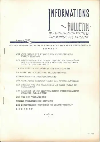 Informations-Bulletin des sowjetischen Komitees zum Schutze des Friedens.