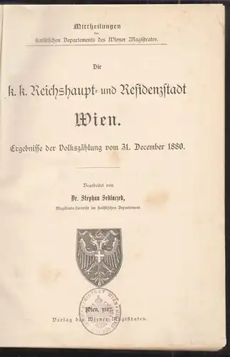 Die k.k. Reichshaupt-und Residenzstadt Wien. Ergebnisse der Volkszählung vom 31.