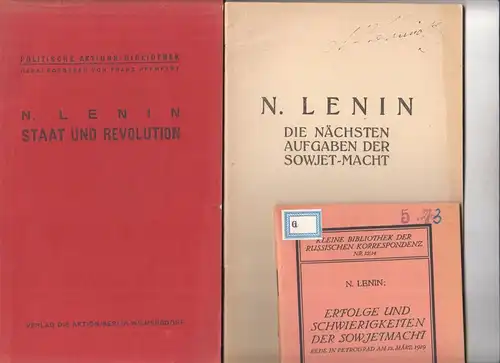 3 Schriften. LENIN, N. [d. i.Vladimir Ilic ULJANOV]