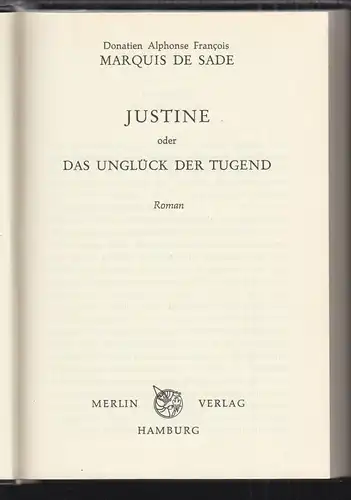 Justine oder das Unglück der Tugend. Roman. SADE, Marquis de.