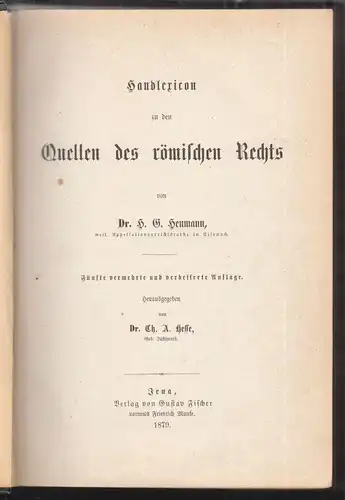 Handlexikon zu den Quellen des römischen Rechts. Herausgegeben von Ch. A. Hesse.