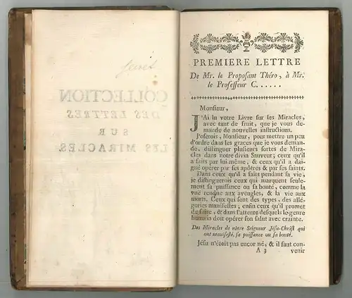 Collection des lettres sur les miracles, écrites à Genève et à Neufchatel par Mr