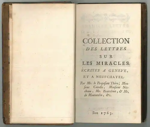 Collection des lettres sur les miracles, écrites à Genève et à Neufchatel par Mr