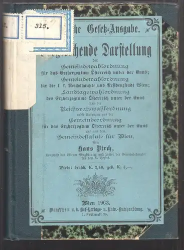 Vergleichende Darstellung der Gemeindewahlordnung  für das Erzherzogtum Österrei