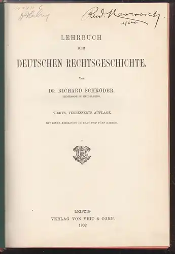 Lehrbuch der deutschen Rechtsgeschichte. SCHRÖDER, Richard.