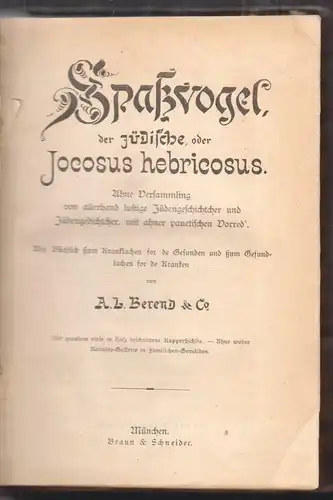 Spaßvogel, der jüdische, oder Jocosus hebricosus. Ahne Versammling von allerhand