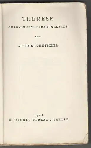 Therese. Chronik eines Frauenlebens. SCHNITZLER, Arthur.