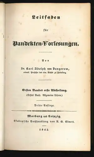 Leitfaden für Pandekten-Vorlesungen. VANGEROW, Karl Adolph v.