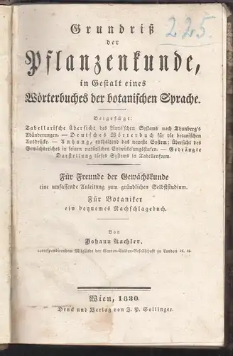 Grundriß der Pflanzenkunde, in Gestalt eines Wörterbuches der botanischen Sprach