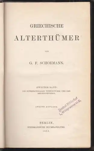 Griechische Alterthümer. SCHOEMANN, G. F.